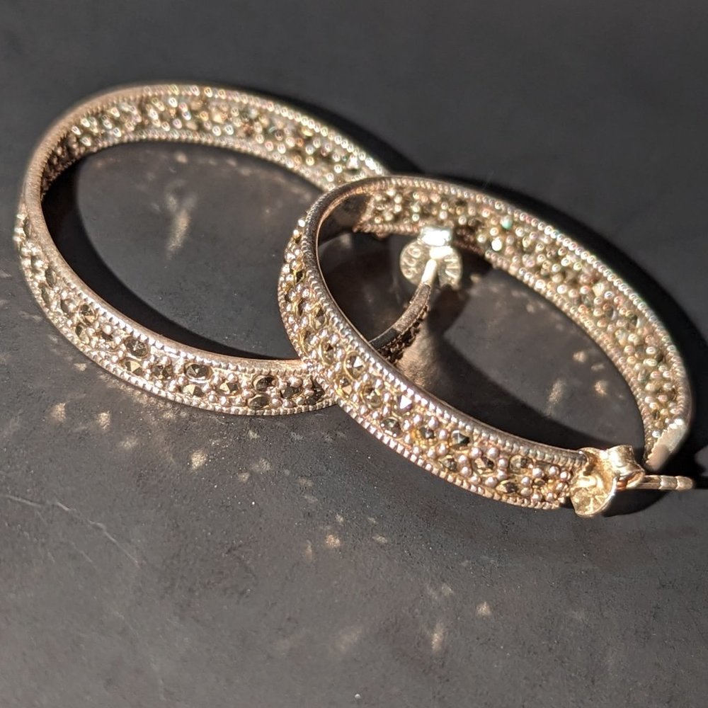 Medium Large Solid Sterling Silver And Marcacite … - image 1